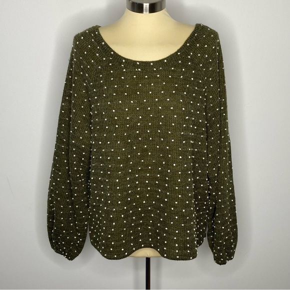 Flower & Feather Olive Polka Dot Sweater - Picture 1 of 9